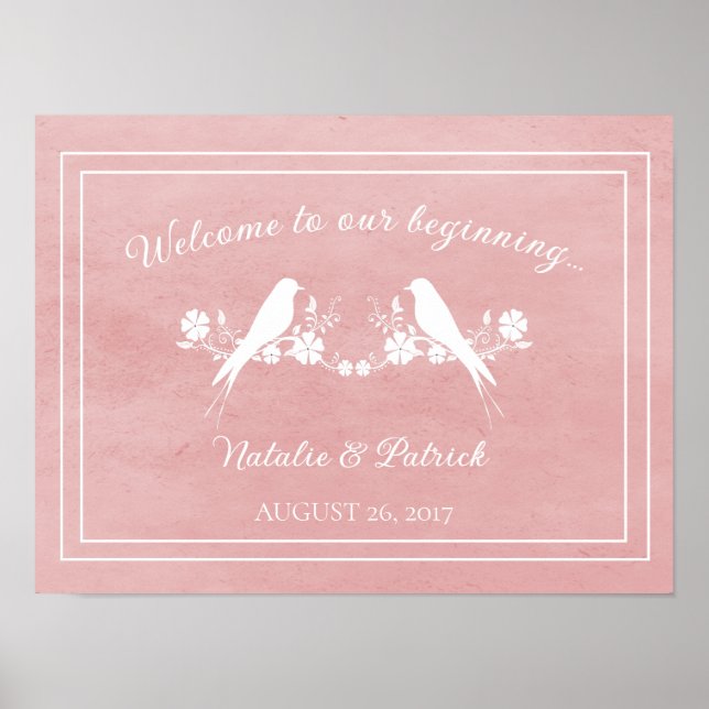 Poster Mariage rose Lovebird Floral (Devant)