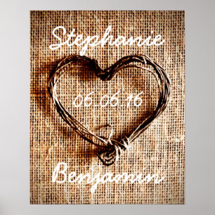 Poster Mariage Rustique Country Twine Heart Burlap