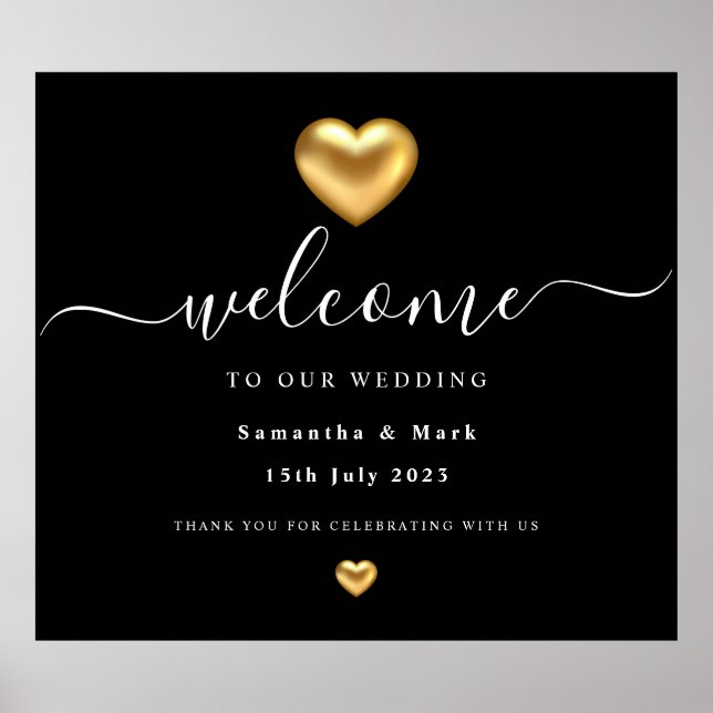 Poster Mariage simple moderne Gold Heart (Devant)