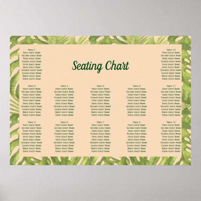 Poster Mariage Vert Tropical et Rose (Devant)