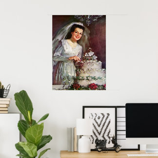 Poster Mariage vintage, Mariée Couper le gâteau Mariage