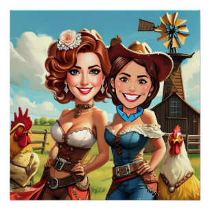 Poster Mariée drôle à venir Cowgirls Caricature