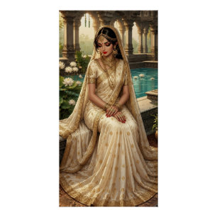 Poster Mariée indienne vintage Palace Lotus Pond Beaux-Ar