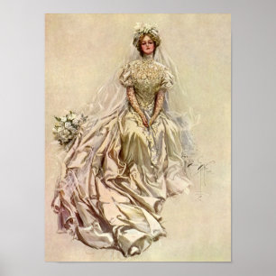 Poster Mariée victorienne vintage, Portrait nuptial antiq