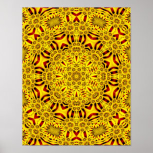 Poster Marigolds Kaleidoscope jaune et rouge Vintage