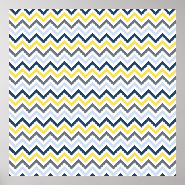 Poster Marine bleu, bleu clair, jaune et gris Chevron (Devant)