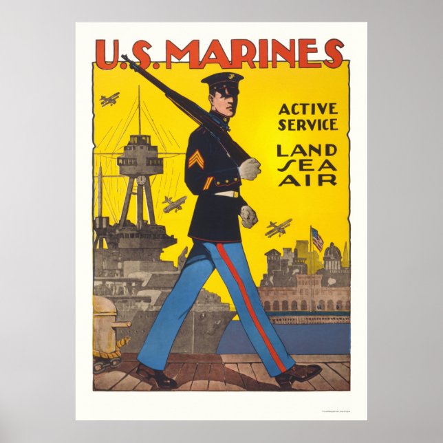 Poster Marines - service actif - terre, mer, air (Devant)