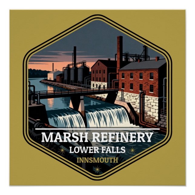 Poster Marsh Refinery Lower Falls Innsmouth Vintage Trave (Devant)