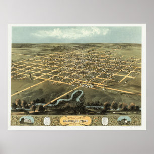 Poster Marshalltown, IA Carte panoramique - 1868