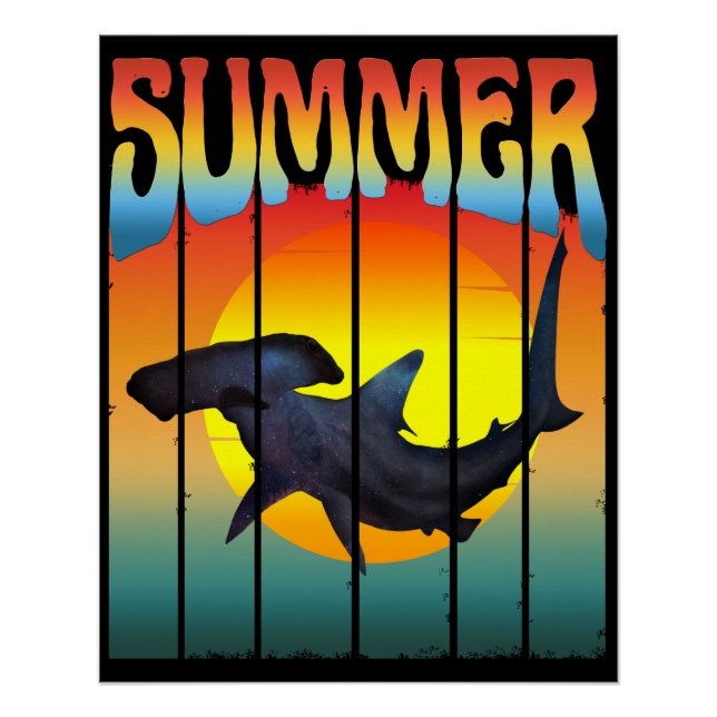 POSTER MARTEAU DE REQUIN D'ÉTÉ COUCHER DE SOLEIL (Devant)