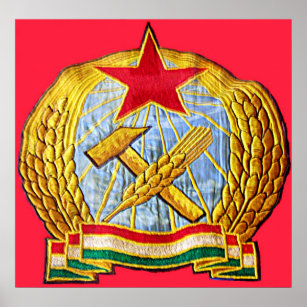 Poster Marteau, faucille, étoile soviétique et drapeau ho