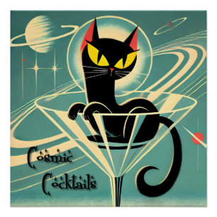 Poster Martini Black Cat Futuriste Atomique Espace