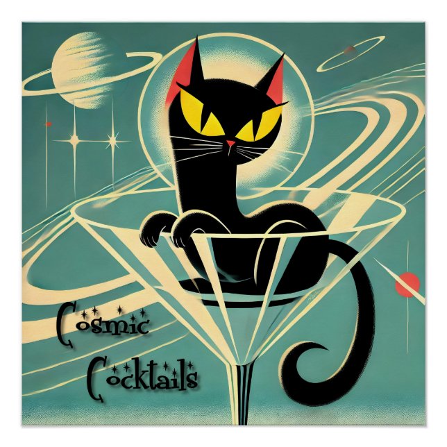 Poster Martini Black Cat Futuriste Atomique Espace (Devant)