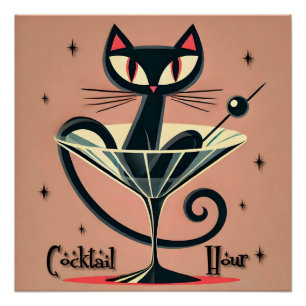 Poster Martini Black Cat Futuriste Atomique Espace