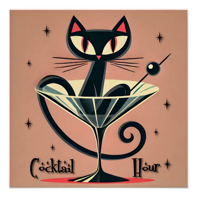 Poster Martini Black Cat Futuriste Atomique Espace (Devant)
