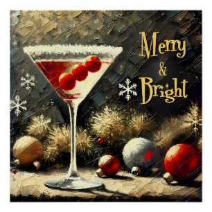 Poster Martini de Noël Triple Cranberry Rétro 50