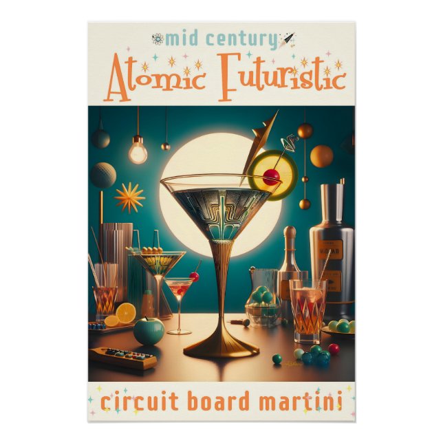 Poster Martini futuriste à circuit imprimé atomique (Devant)