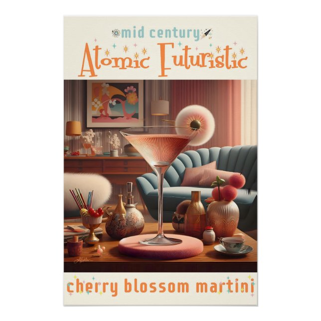Poster Martini Futuriste Atomique à la Fleur de Cerisier (Devant)