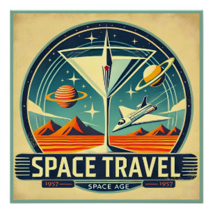Poster Martini Space Travel 1957 Logo Nouveaux Mondes