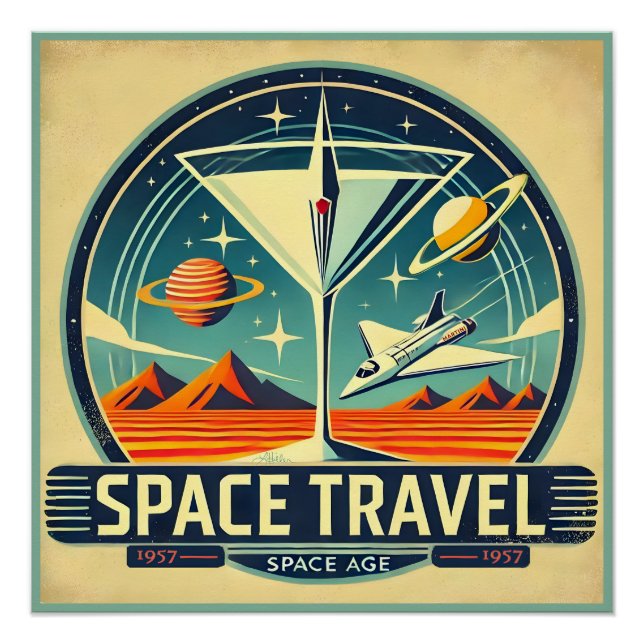 Poster Martini Space Travel 1957 Logo Nouveaux Mondes (Devant)