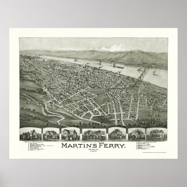 Poster Martin's Ferry, OH Carte panoramique - 1899 (Devant)