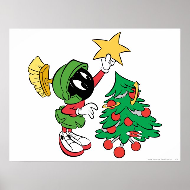 Poster MARVIN LE MARTIAN™ mettre l'étoile dans l'arbre (Devant)