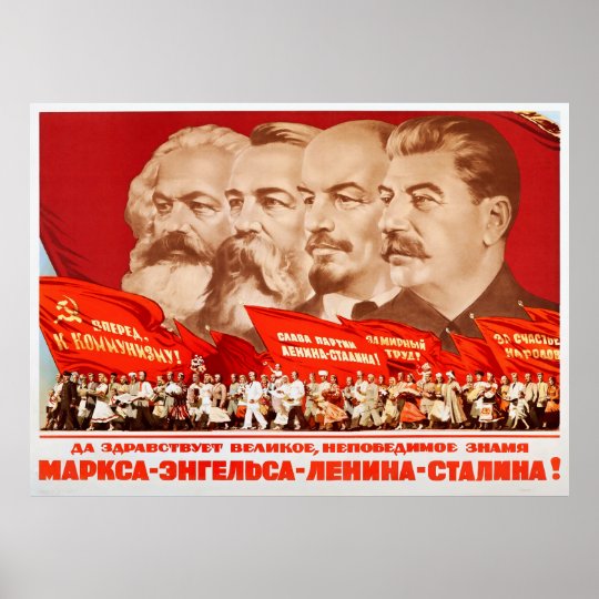 Poster Marx, Engels, Lénine et Stalin, propagande 1953