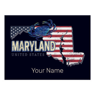 Poster Maryland États-Unis Retro State Map Vintage USA