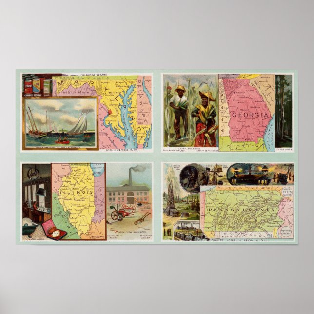 Poster Maryland, Géorgie, Illinois, Pennsylvanie (Devant)