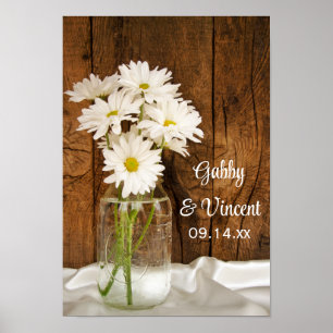 Poster Mason Jar et White Daisies Country Barn Mariage