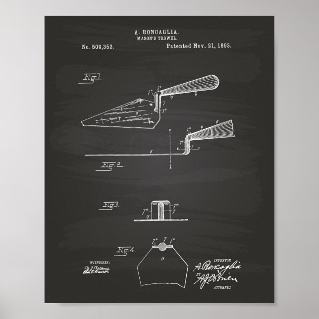 Poster Mason's Trowel 1893 Patent Art Chalkboard (Devant)