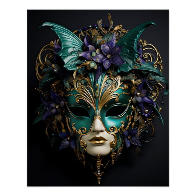 Poster Masque d'Aqua Violet Mascarade Masques Mardi Gras  (Devant)