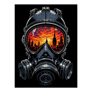 Poster Masque dystopique Reflet de coucher de soleil urba