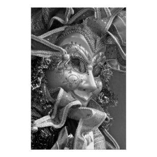 Poster Masque noir et blanc Mardi Gras