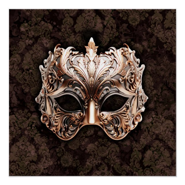 Poster Masque orné d'or et d'argent à feuillage élaboré (Devant)