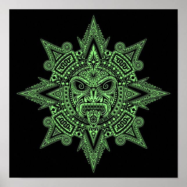 Poster Masque solaire Aztec vert sur noir (Devant)