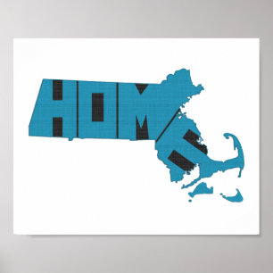 Poster Massachusetts Accueil État Mot bleu Art