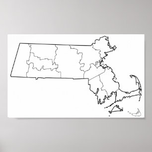 Poster Massachusetts Comtés Blank Plan du plan