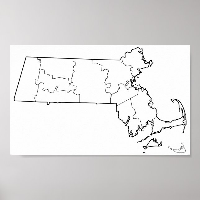 Poster Massachusetts Comtés Blank Plan du plan (Devant)