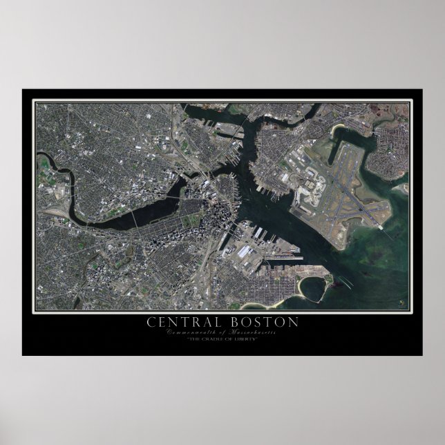 Poster Massachusetts Du Centre De Boston Par Satellite Sp (Devant)