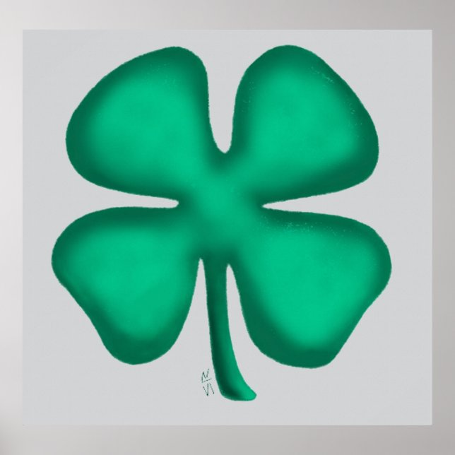 Poster mat gris Clou 4 feuilles Lucky Irish Clover (Devant)