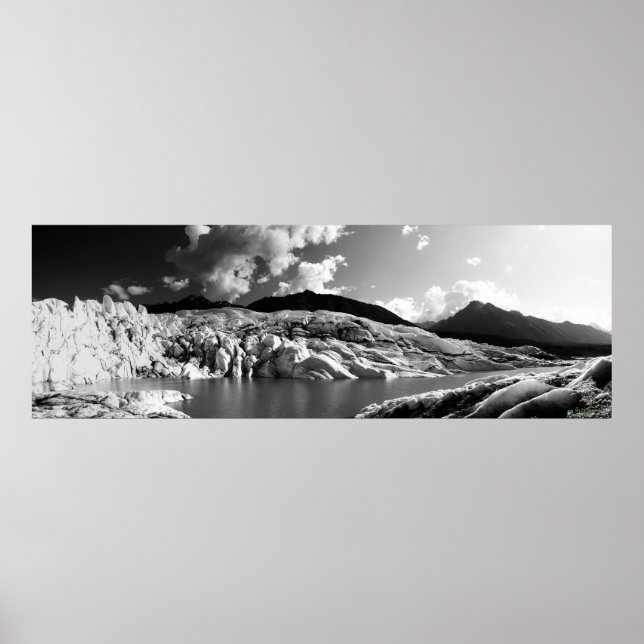 Poster Matanuska Glacier Panorama noir et blanc (Devant)