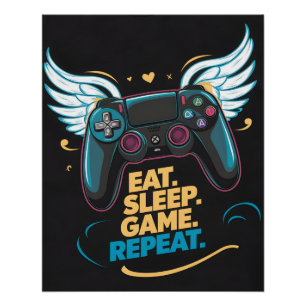 Poster Matériel de jeu épique. Manger. Dormir. Jouer. Rec