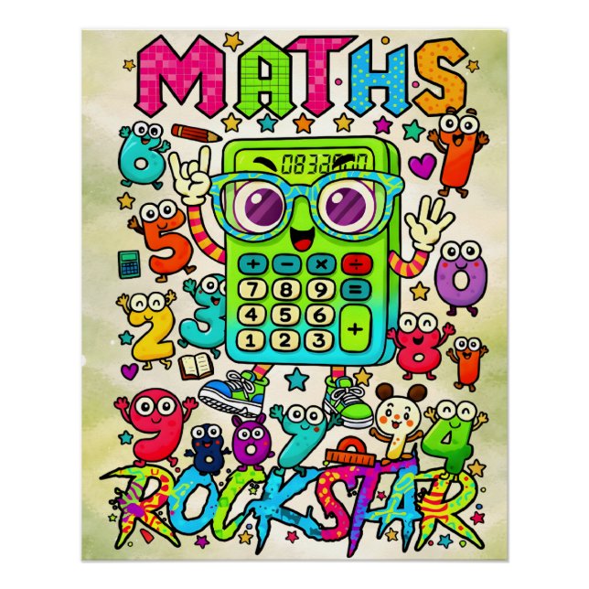 Poster Maths Rockstar Cute Calculator Design (Devant)