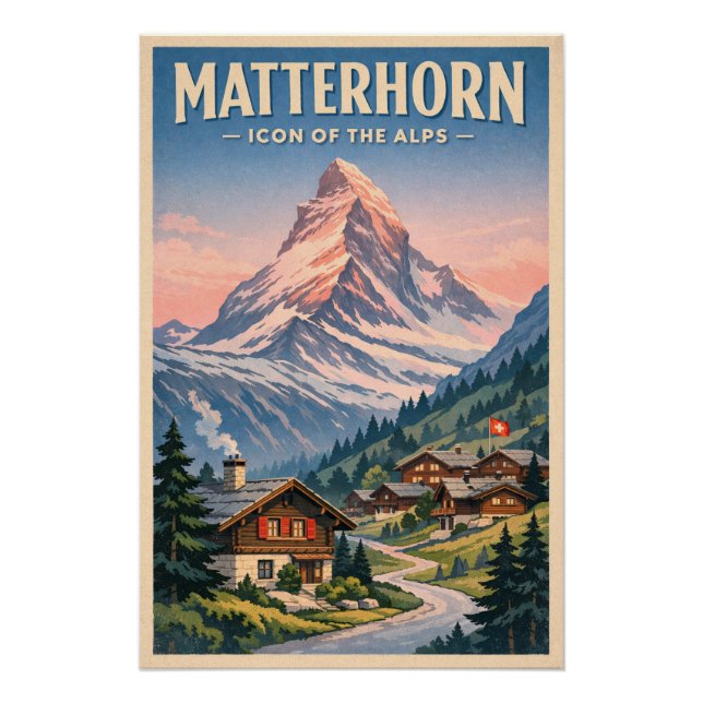 Poster Matterhorn, Suisse, dans un style rétro classique (Devant)
