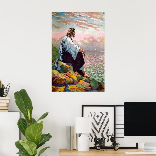 Poster Matthieu 14:22-23 Jésus prie par Lui-même (Bureau à domicile)