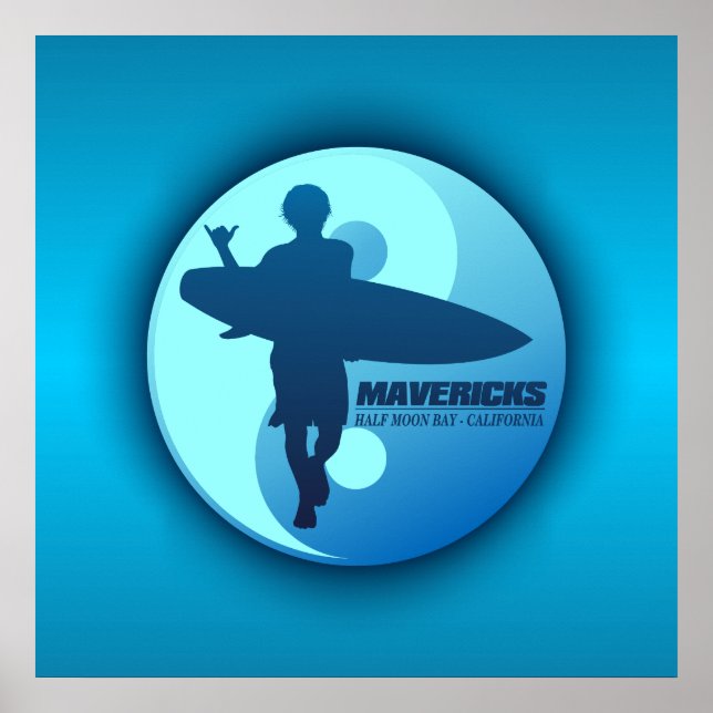 Poster Mavericks - Demi-Moon Bay (Bleu) (Devant)