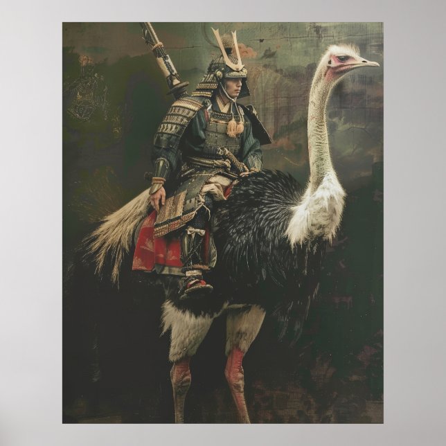 Poster médiéval Samurai Riding Ostrich (Devant)
