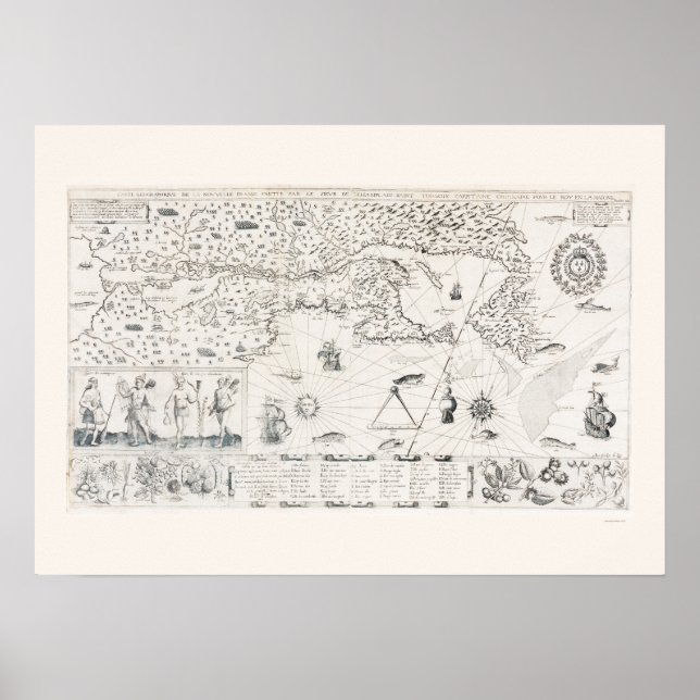 Poster Medieval World Map Québec Nouvelle-France America (Devant)
