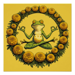 Poster Méditation de grenouille Froggy Yoga Marigolds
